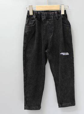 JG安系列120/130春秋 童装品牌折扣/儿童拉薄绒长裤牛仔裤23437黑