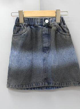 R吾TU家110-150夏装  品牌童装折扣/中大童吊染牛仔半身裙75301蓝