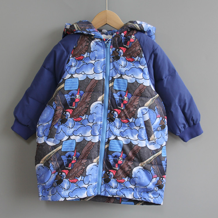 Y莫系列90冬品牌童装折扣撤柜/儿童带帽羽绒服中厚外套9304蓝