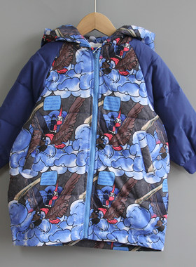 Y莫系列90冬品牌童装折扣撤柜/儿童带帽羽绒服中厚外套9304蓝
