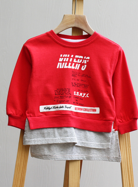 S欧系列80-110春装 品牌童装折扣/儿童纯棉长袖卫衣上衣39155红