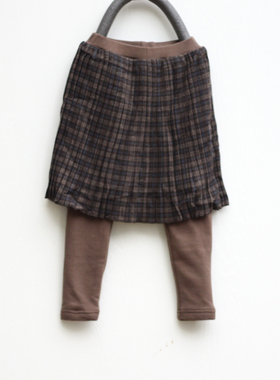 拉系列100冬装 品牌童装折扣/女童加绒厚款打底裤长裤14287咖