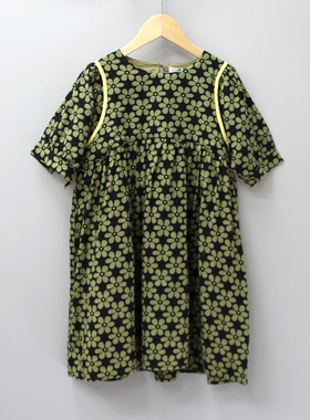 S-MC家120-140夏品牌童装折扣/女童花休闲短袖纯棉连衣裙81632绿