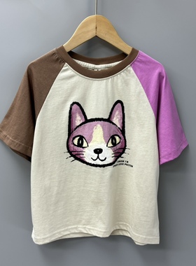 R阿muA和120夏品牌童装折扣/大童薄款纯棉短袖T恤衫21929杏