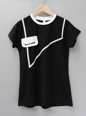 续wu家120-150夏品牌童装折扣/儿童纯棉布短袖薄款连衣裙22654黑