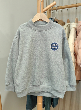 KS留zi家130-170秋冬童装品牌折扣儿童一体绒套头立领卫衣25555灰