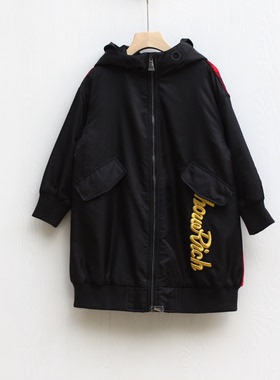 S-M家110-165秋冬装 品牌童装折扣/童夹棉长款大衣外套13249黑