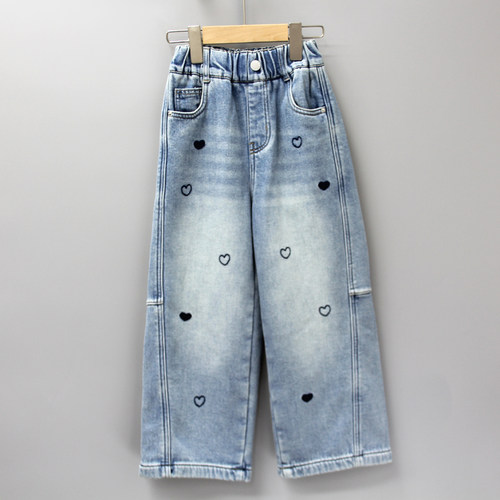 G岛系列120-160冬品牌折扣童装/大童直筒加绒牛仔长裤23036蓝