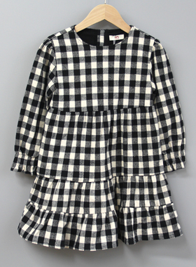 L卡系列120-150秋冬 品牌童装折扣/儿童加绒格子连衣裙42132黑白