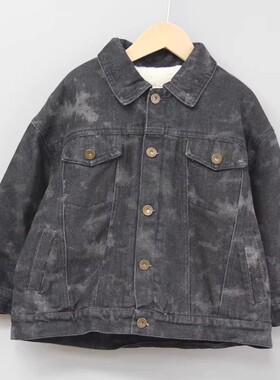 S安系列120-160秋冬品牌童装折扣/儿童休闲加绒牛仔外套03548黑