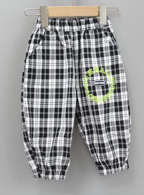 L续系列80/90春秋Ⅱ 品牌童装折扣/儿童收口休闲格子长裤11953黑