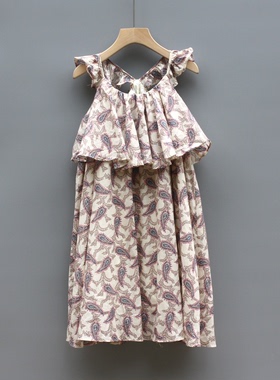 福利J欧系列110夏品牌童装折扣童纯棉吊带背心连衣裙60465花