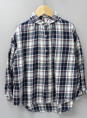 柏系列110-130春秋 品牌童装折扣/儿童格子长袖衬衣衫13267蓝