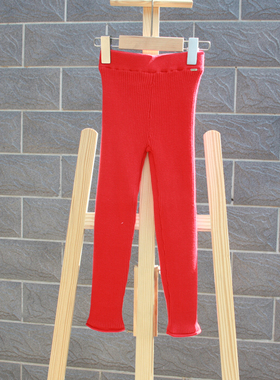 S柏系列110-150秋装 品牌童装折扣/童针织拉绒打底长裤16499红