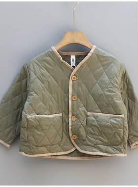 S吾系列110冬装 品牌童装折扣/儿童夹薄棉V领外套01629绿
