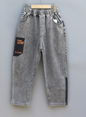 L布系列130春秋装 品牌童装折扣/儿童牛仔休闲长裤05652黑灰