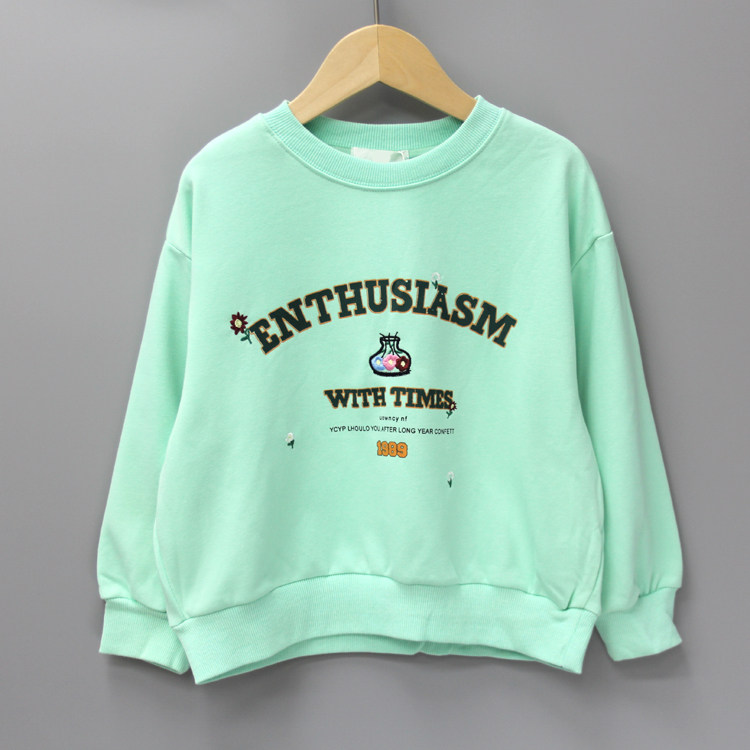 S衣Ch家110-160春秋品牌童装折扣/儿童套头纯棉圆领卫衣23031绿