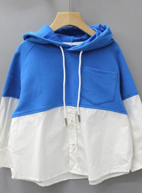 S-WO*BO*家110-160秋 品牌童装折扣/大童毛圈套头针织卫衣29226蓝