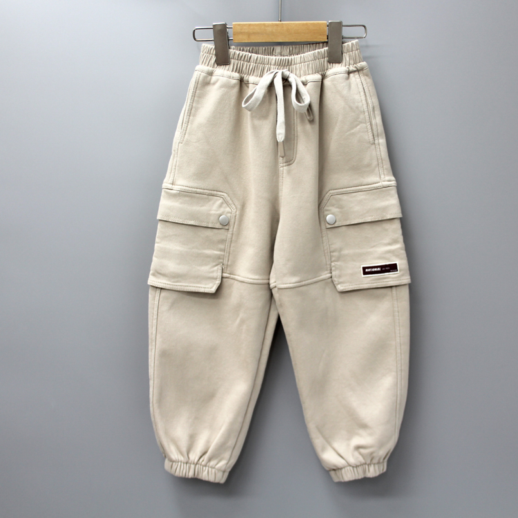 KG递er系列120/165秋冬品牌童装折扣/儿童休闲加绒工装裤5078杏灰