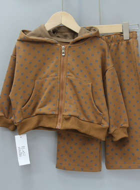 杂-莱系列90春秋 品牌童装折扣/儿童开衫外套+裤子套装89206咖