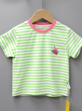 R七miao家80/100夏品牌童装折扣/儿童薄款纯棉短袖T恤衫23021绿