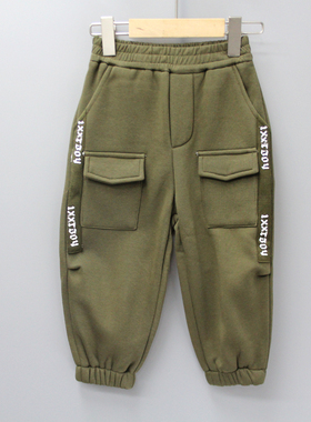 G-I家110-140秋冬 品牌折扣童装/儿童加绒针织休闲长裤9200军绿