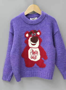 Y阿MuA和110-150秋冬 品牌童装折扣/中大童柔软套头毛衣23316紫