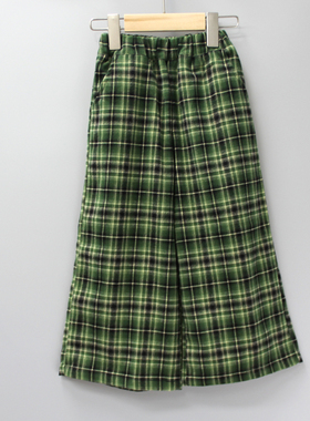 V-MI*KO家110-140春秋 品牌童装折扣/儿童休闲格子阔腿长裤5063绿