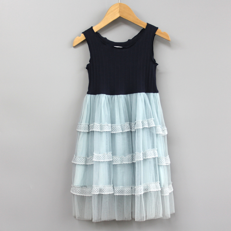 T拉系列100春秋Ⅲ品牌童装折扣/纯棉背心拼接连衣裙O070宝蓝