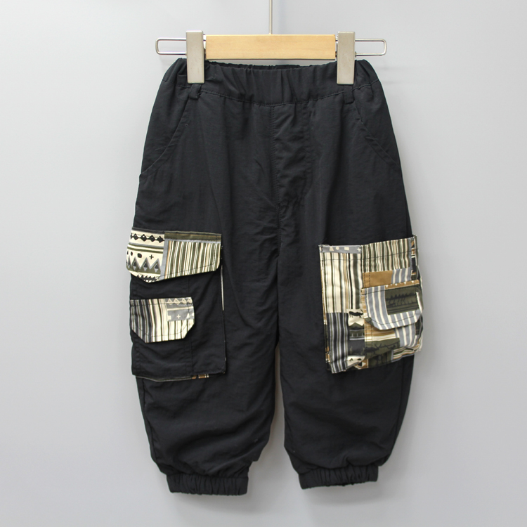 S云er家100-130秋冬 品牌童装折扣/儿童休闲加厚拼接工装裤5087黑