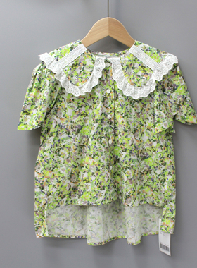 等系列120夏品牌童装折扣/中大童纯棉短袖简约衬衣衫04057绿