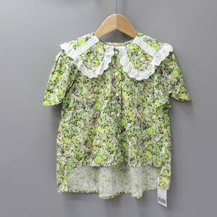 等系列120夏品牌童装折扣/中大童纯棉短袖简约衬衣衫04057绿