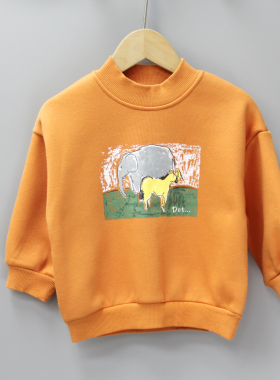 G牛xiao图90秋冬品牌童装折扣/童圆领棉套头加绒卫衣60191桔