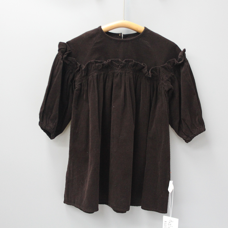 S子cao家90-120春秋 品牌折扣童装/女童纯棉长袖连衣裙28198咖