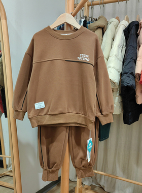 Y淘tao家140/150春秋 品牌童装折扣/套头卫衣+运动长裤套装818棕