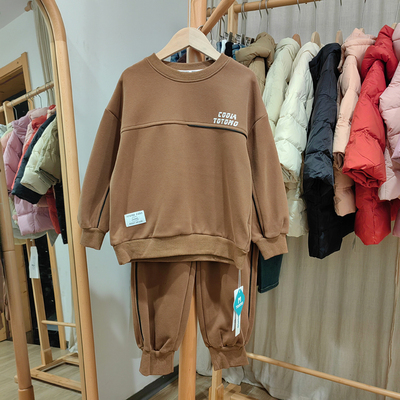 Y淘tao家140/150春秋 品牌童装折扣/套头卫衣+运动长裤套装818棕
