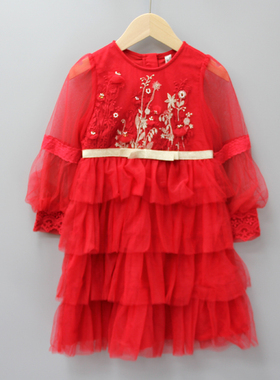 柏系列105/110秋冬 品牌折扣/女童毛衣长袖连衣裙两件套17043红