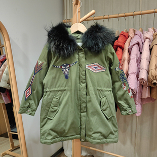 D-M家110冬装 品牌折扣童装/儿童休闲长款羽绒服加厚外套16988绿