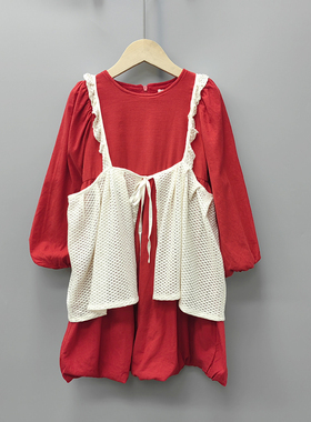 G安系列80-110秋冬 品牌童装/儿童休闲全棉加绒连衣裙30301红