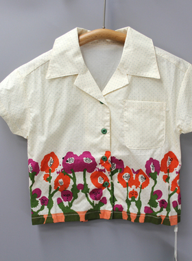 R映ci家90-130夏装 品牌折扣童装/儿童纯棉休闲短袖衬衣37833杏