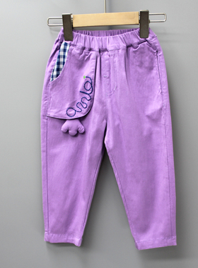 安系列90-120春秋 童装品牌折扣/儿童休闲棉长裤萝卜裤23378紫