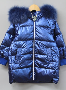 Y宫系列120秋冬 品牌童装折扣/带帽羽绒服外套中厚21615蓝