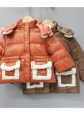 G续wu家100/120冬品牌童装折扣/儿童柔软羽绒服外套带帽20141二色