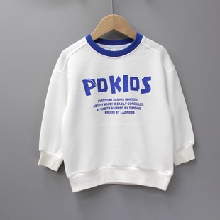 折扣 150春秋品牌童装 儿童圆领棉印花套头卫衣20038白 七M家100