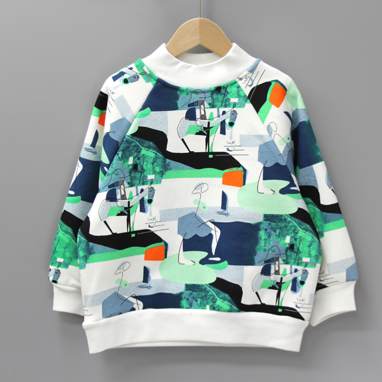 J-I家110/120秋冬 品牌童装折扣/儿童一体绒套头卫衣5005绿