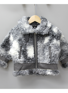 S炒fan家90-120秋冬童装品牌折扣/儿童开衫皮毛一体外套84530灰