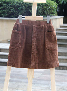 S柏系列165秋装 品牌童装折扣/儿童灯芯绒半身裙64080咖