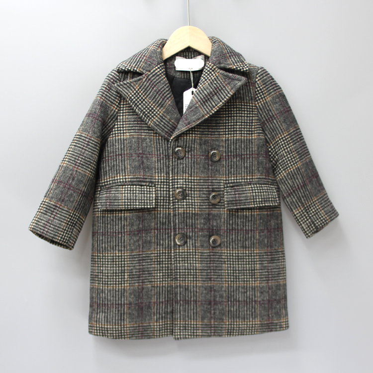 LK-Y系列110秋冬装 品牌童装折扣/长款羊毛大衣夹棉外套14128黑杳