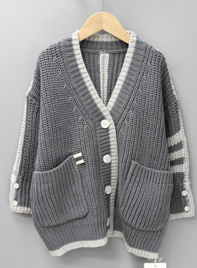 G法yu家130秋冬品牌童装折扣/中大童休闲开衫针织毛衣88657灰