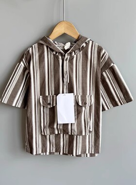 福利TS吾系列130/140夏装品牌童装折扣/童纯棉短袖T恤帽衫01167咖